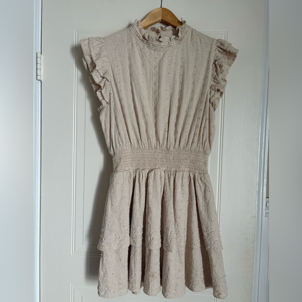 Cleobella Soft Cream Ruffle Eyelet Dress, M